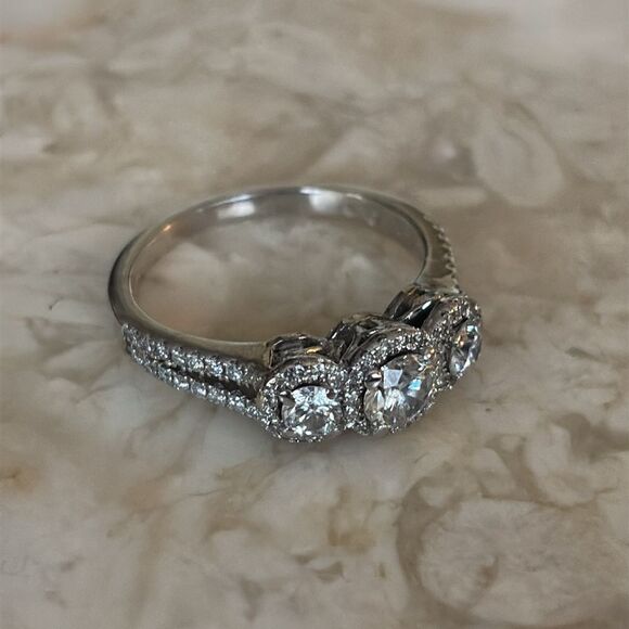 1.07 Carat Natural Diamond Past, Present, Future 14K Gold Engagement Ring $5,600 - Picture 5 of 15